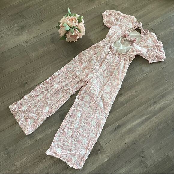 Vici Pink & White Tropical Floral Tie Back Jampsuit - Picture 8 of 11